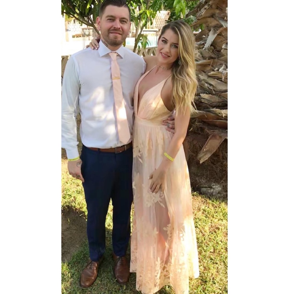 Pink Deep V Gown with Slit